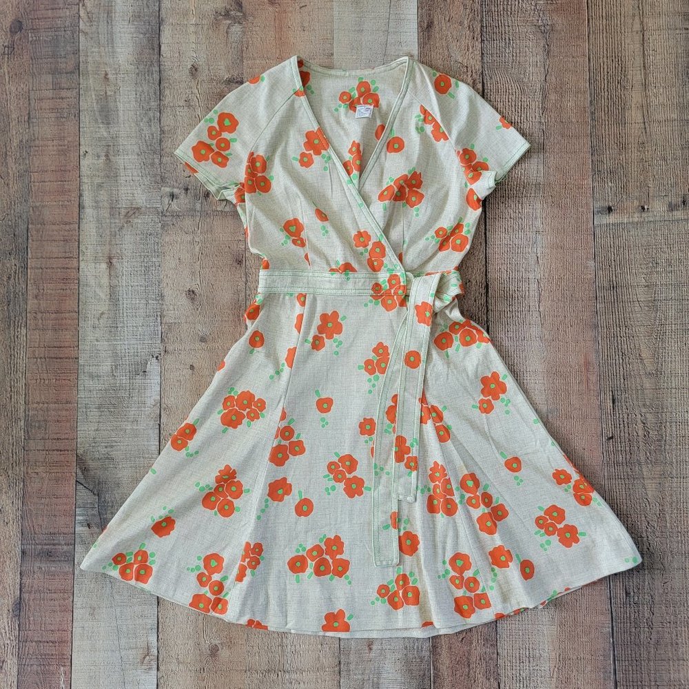 Vintage Orange Poppy Wrap Dress